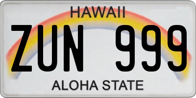 HI license plate ZUN999
