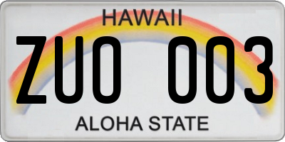 HI license plate ZUO003