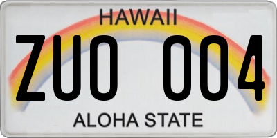 HI license plate ZUO004