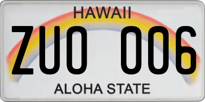 HI license plate ZUO006