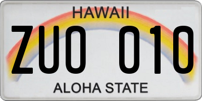 HI license plate ZUO010