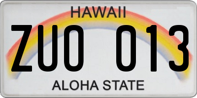 HI license plate ZUO013