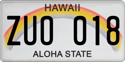 HI license plate ZUO018