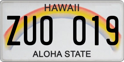 HI license plate ZUO019