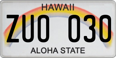 HI license plate ZUO030