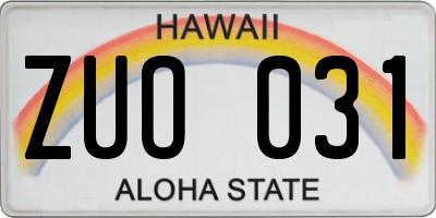 HI license plate ZUO031