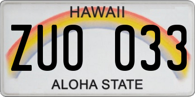HI license plate ZUO033