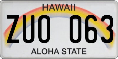 HI license plate ZUO063