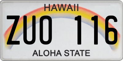 HI license plate ZUO116