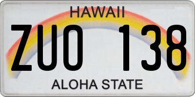HI license plate ZUO138
