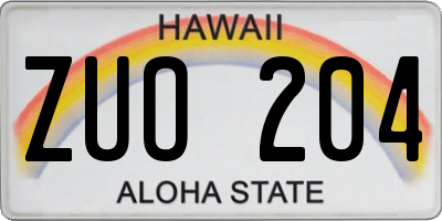HI license plate ZUO204
