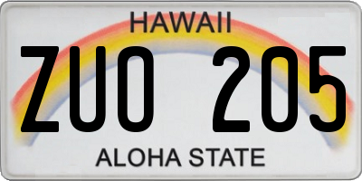HI license plate ZUO205