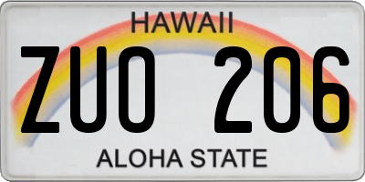 HI license plate ZUO206