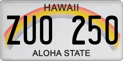 HI license plate ZUO250