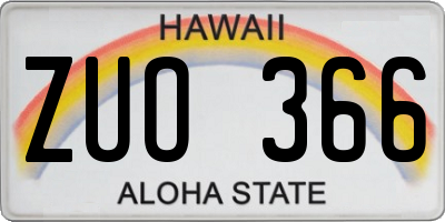 HI license plate ZUO366