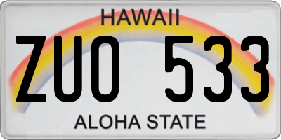 HI license plate ZUO533
