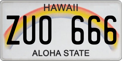 HI license plate ZUO666