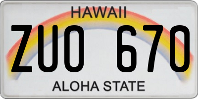 HI license plate ZUO670