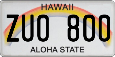 HI license plate ZUO800