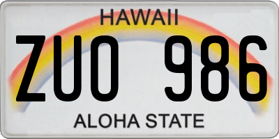 HI license plate ZUO986