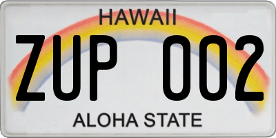 HI license plate ZUP002