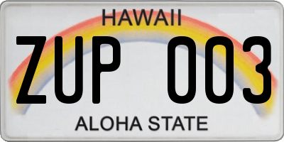 HI license plate ZUP003