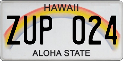 HI license plate ZUP024