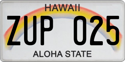 HI license plate ZUP025