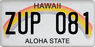 HI license plate ZUP081