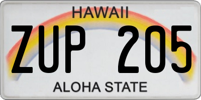HI license plate ZUP205