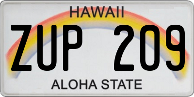 HI license plate ZUP209