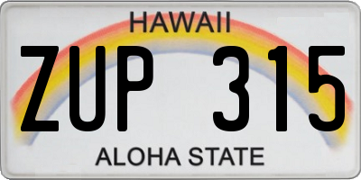 HI license plate ZUP315