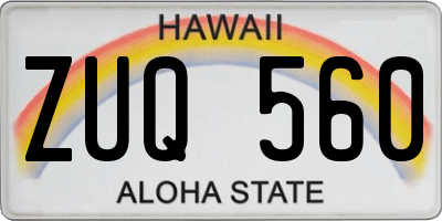 HI license plate ZUQ560