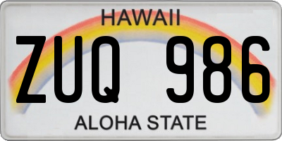HI license plate ZUQ986