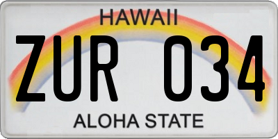 HI license plate ZUR034