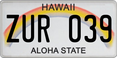 HI license plate ZUR039