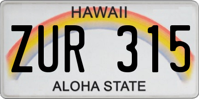 HI license plate ZUR315