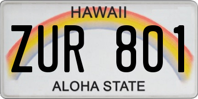 HI license plate ZUR801