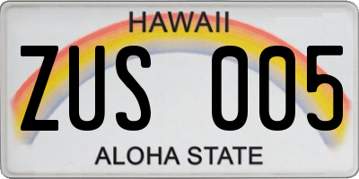 HI license plate ZUS005