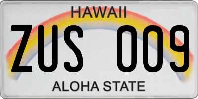 HI license plate ZUS009