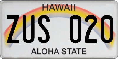 HI license plate ZUS020