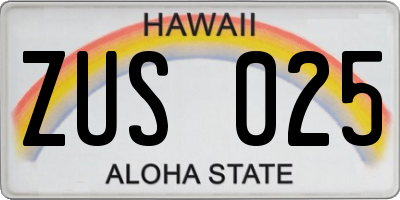 HI license plate ZUS025