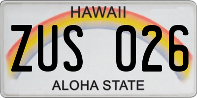 HI license plate ZUS026