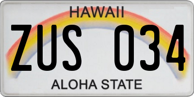 HI license plate ZUS034