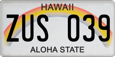 HI license plate ZUS039