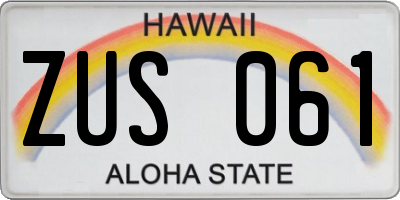HI license plate ZUS061