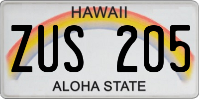 HI license plate ZUS205