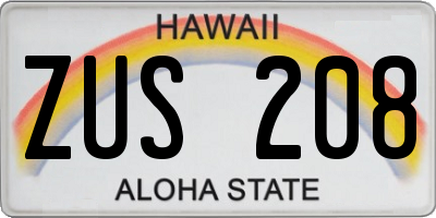 HI license plate ZUS208