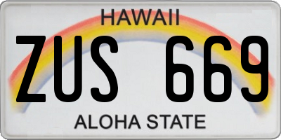HI license plate ZUS669