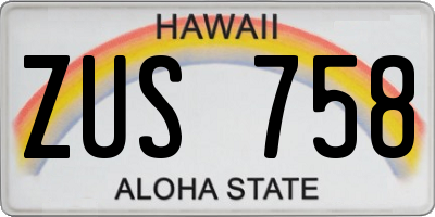 HI license plate ZUS758